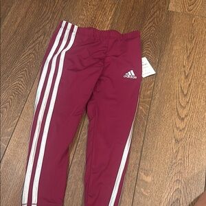 Adidas Kids Burgundy Leggings with White Stripes